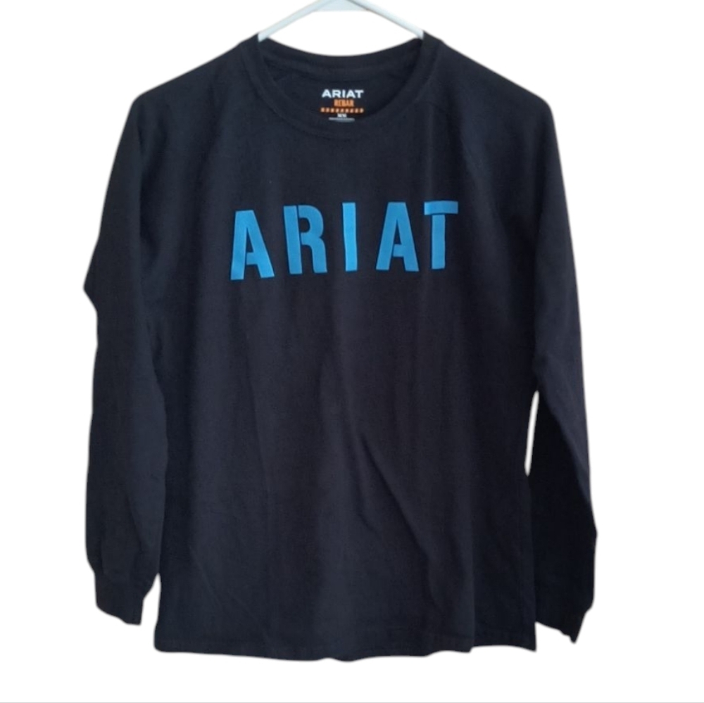 Ariat Rebar Black Long Sleeve Tee with Blue Lettering Size M